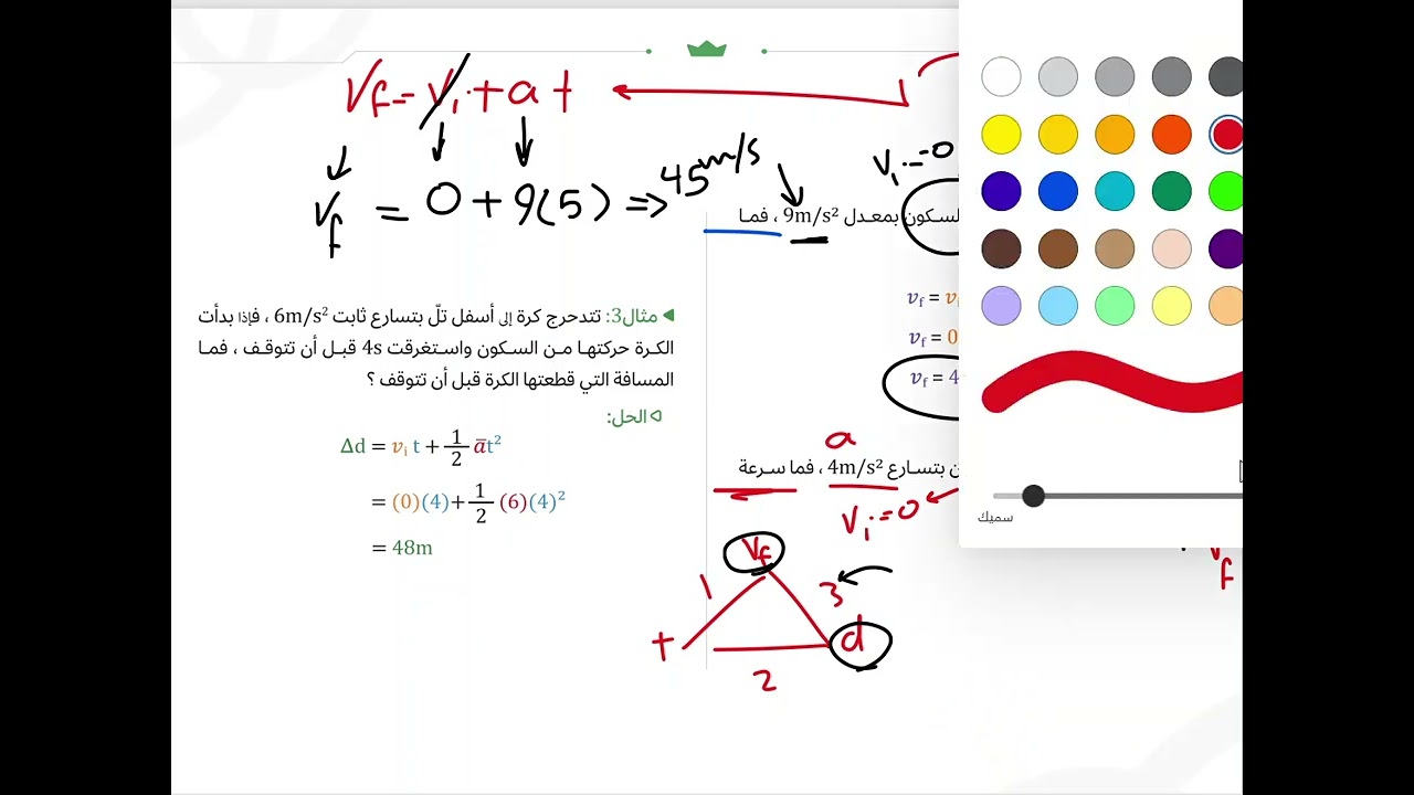 2- شرح تأسيس يلو معادلات الحركة والقذف الرأسي للأعلى والسقوط الحر