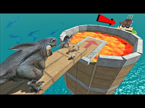 DEADLY LAVA BRIDGE - RUN FAST FROM MEGALODON REX!! - Animal Revolt Battle Simulator