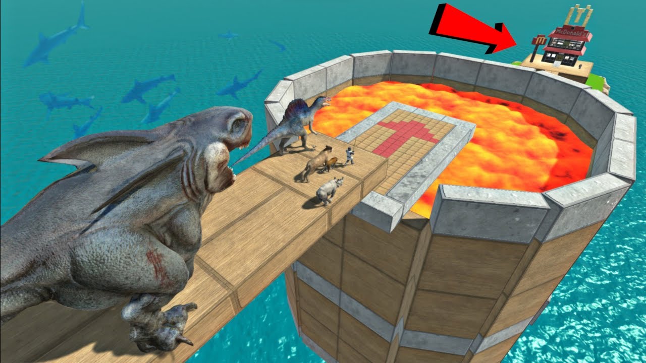 DEADLY LAVA BRIDGE - RUN FAST FROM MEGALODON REX!! - Animal Revolt Battle Simulator