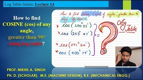 How to find cosine (cos) of any angle that is greater than 90 degree using log table?