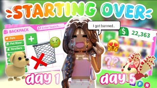 STARTING OVER in Adopt Me for ONE WEEK after getting PERMANENTLEY BANNED..😱🌈