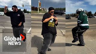 RCMP warn Alberta man he’s “going to be arrested or given another ticket” for dancing on corner