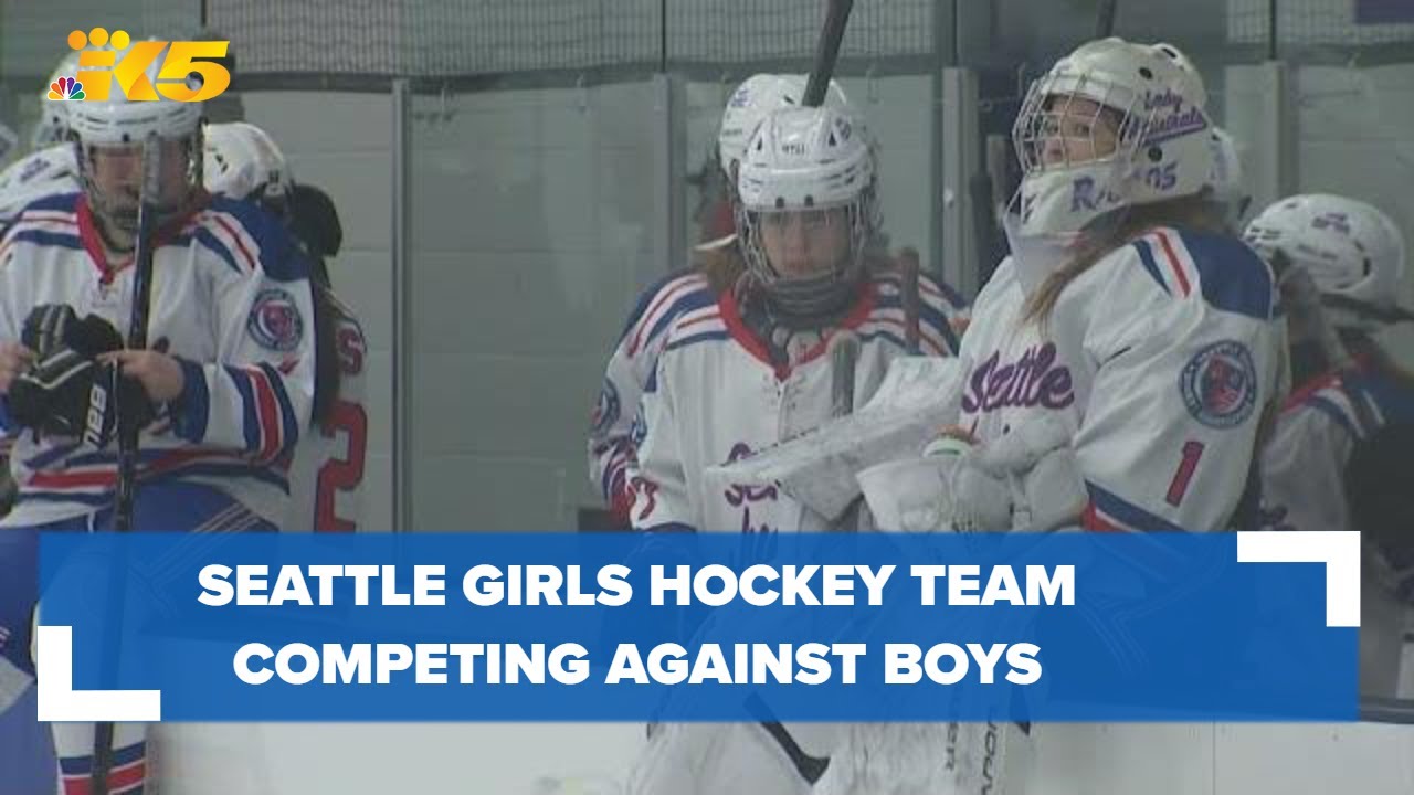 Seattle Junior Hockey Association girls team 'Lady Admirals' playing against boys