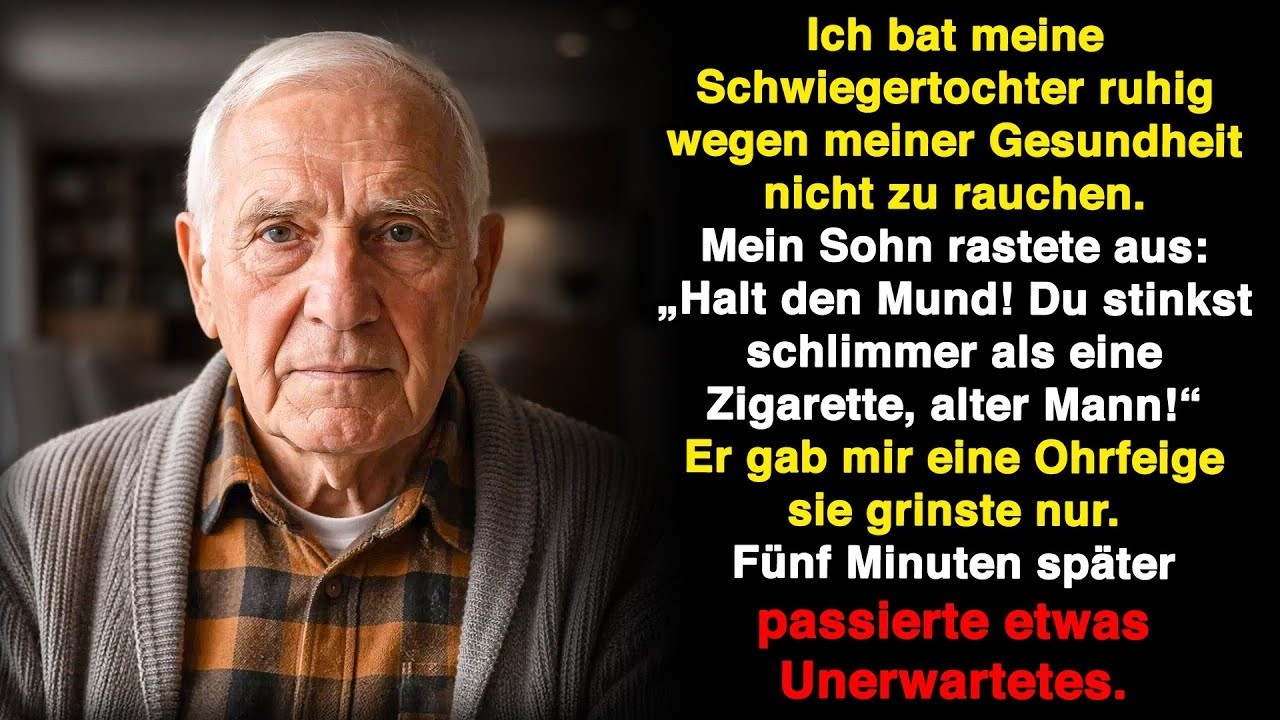 „Halt den Mund, du nutzloser alter Knacker!“ – und dann traf mich die Ohrfeige meines eigenen Sohnes so hart, dass ich Blut schmeckte und auf die Knie fiel. Meine Schwiegertochter stand daneben,...
