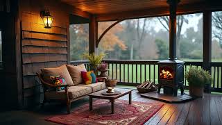 🌿 Cozy Rainy Porch | Warm Wood Stove & Gentle Spring Showers | 4 Hours of Relaxation☕🔥