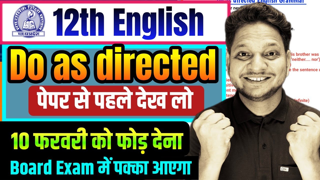 Do as directed Class-12th English MP Board | Imp Do as directed Board Exam 2026 MP Board | Part-2