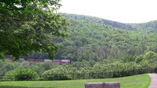 NS 9833 Leads A Stack Train Around Horseshoe Curve, PA w Canon HF11