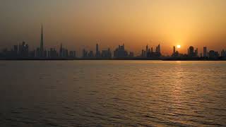 Stunning Sunset over skyscrapers downtown view