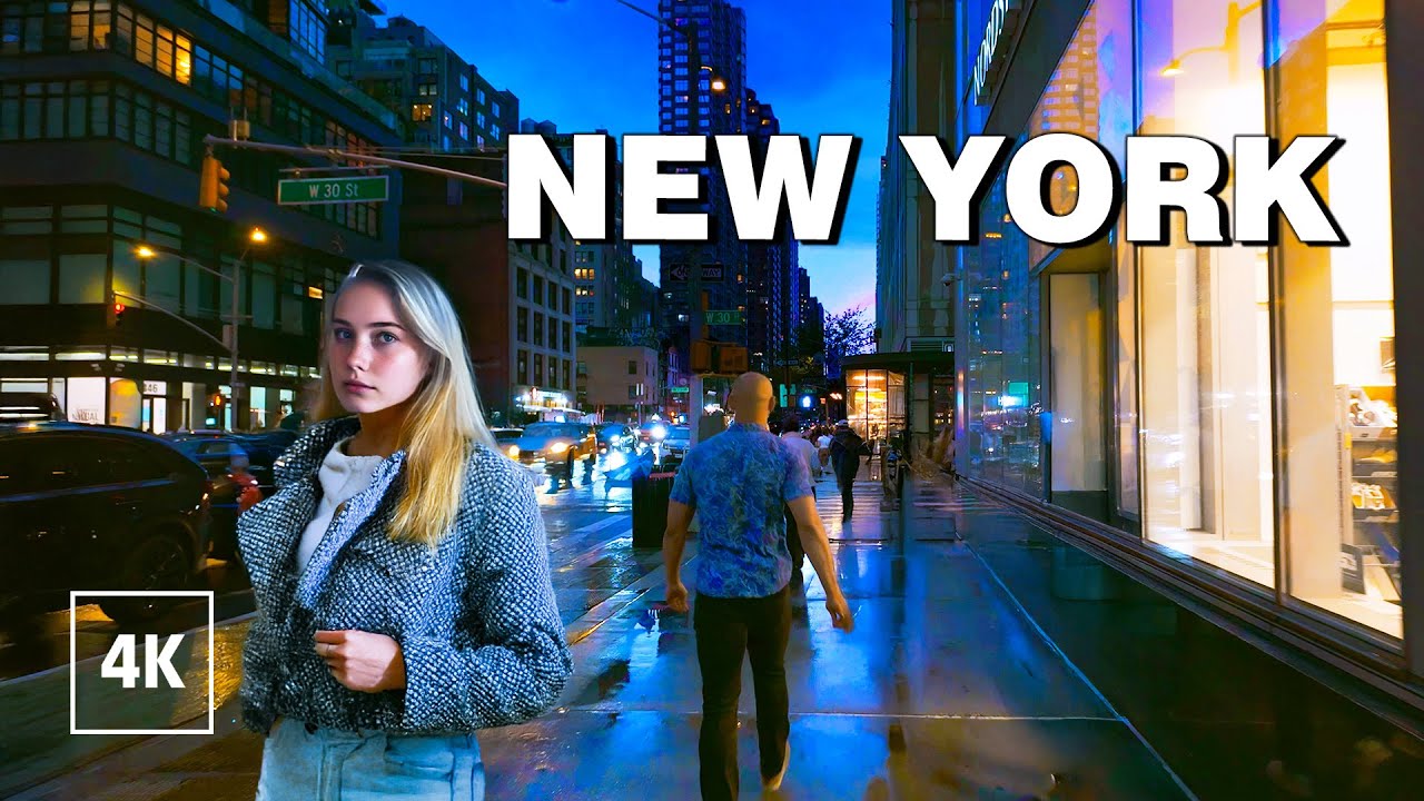 New York, Amerika Serikat | After | Jalan Malam Saat Hujan 4K