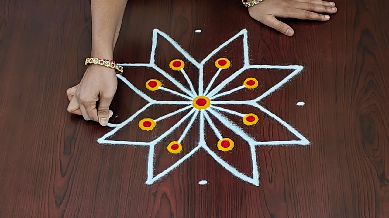 5×3dots easy rangoli|daily muggulu|thipkyanchi,festival rangoli|traditional rangoli#Rang kaa Rangoli