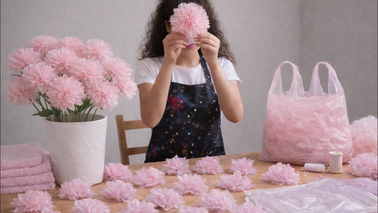 पॉलिथीन से फूल बनाने का तरीका /Easy Plastic Carry Bag Rose Flower Craft Idea/Make polythene Flower