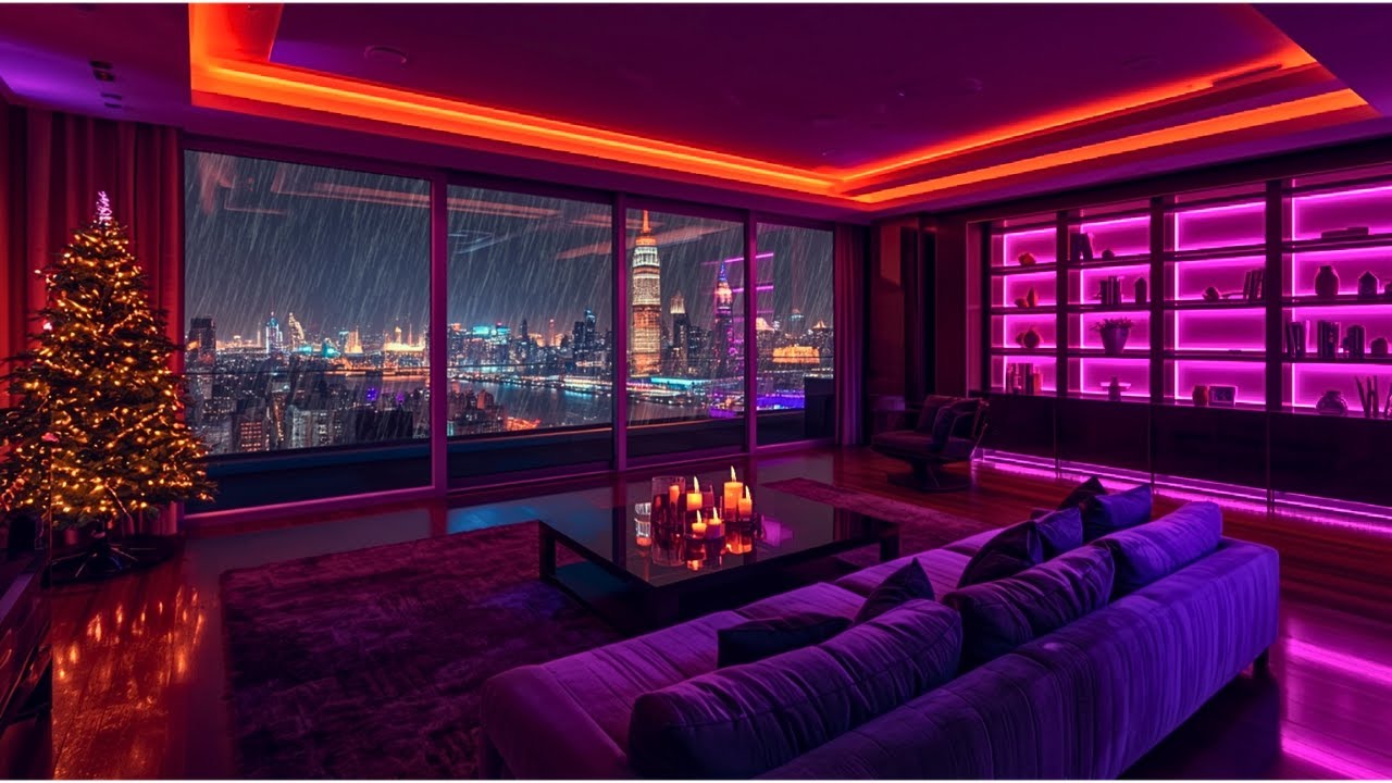 Cozy Christmas Loft in the Rain 🎄🌧️ 8 Hours of Lofi Beats for Deep Focus & Sleep