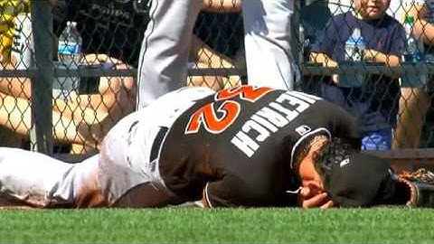 Derek Dietrich remains in game after collision