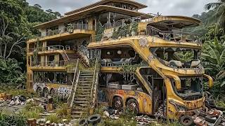 100-Year-😱Old Abandoned Bus → Luxury Jungle Mansion(Full ASMR Transformation)