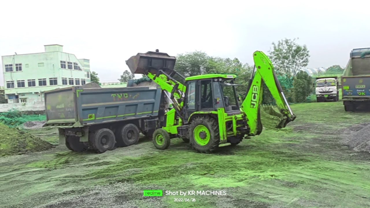 Jcb backhoe - hyva 10 wheeler metal loading video || Green jcb video-Dumper video