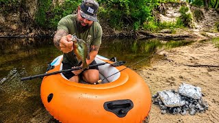 I Used a $30 Walmart Raft to Fish a Tiny River Boats Can’t Access!! (Catch,Clean,Cook) 