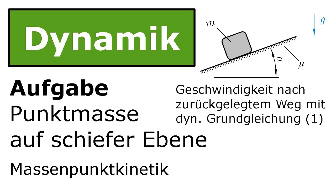 ⚙️ Punktmasse auf rauer schiefer Ebene mit dyn. Grundgl. (1) [Technische Mechanik, Dynamik, Kinetik]