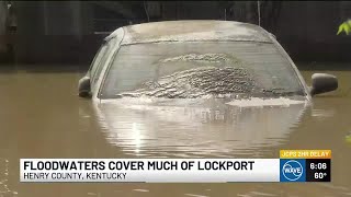 Small church among many Lockport buildings underwater due to Kentucky River flooding