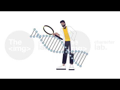 Scientist studying dna strand rotating line 2D animation