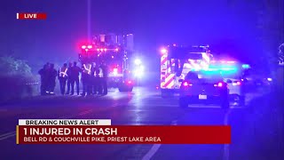 TRAFFIC: 1 injured in crash on Bell Road at Couchville Pike
