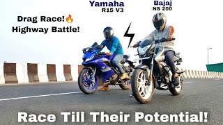 Ns 200 Bs6 Vs R15 V3 Bs6 Drag Race  Topend Test  Highway Battle 2021  Close Calls  Patna Bihar