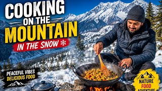 Cooking on a Snowy Mountain | Peaceful Winter Cooking Adventure &amp; Nature Vlog