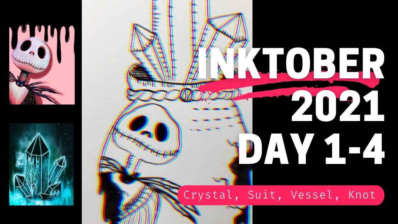 INKTOBER 2021 | DAY 1-4 | Crystal, Suit, Vessel, Knot | INK VS. DIGITAL Drawing!