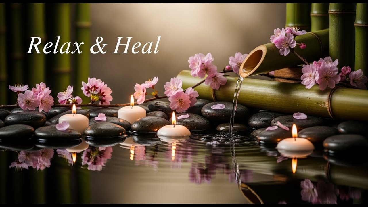 Relaxing Zen Misty Stream Bamboo Fountain and Candle Glow for Deep Sleep Meditation and Calm