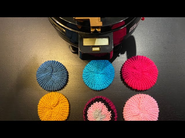 Easy flat cirkels, scrubbies with your 22 needle circular knitting machine.  Free quick workshop. 