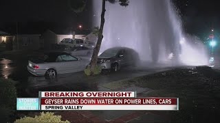 Huge geyser after car crashes into hydrant in Spring Valley