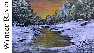 winter wonderland painting landscape acrylic acrylics beginners tutorials canvas scenes
