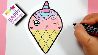 draw unicorn ice cream easy drawing super drawings lovely happy diy paintingvalley