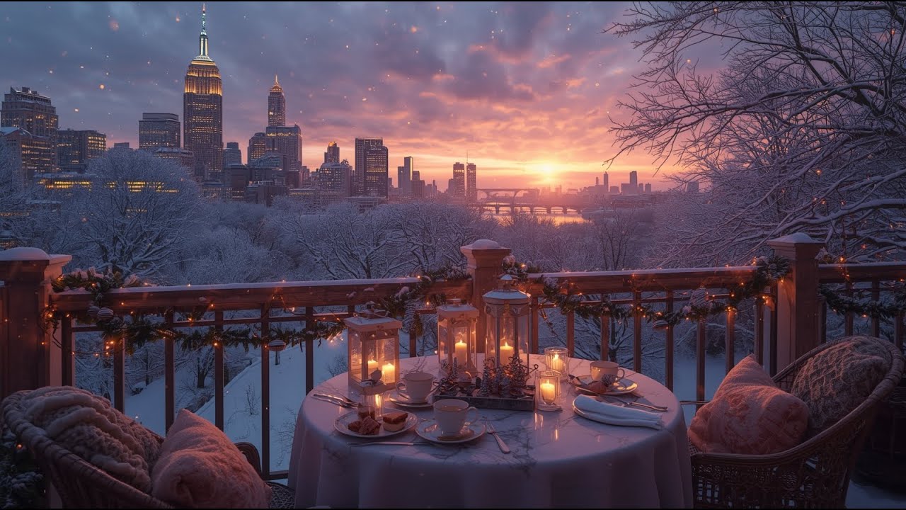 “Winterliche City Sunset | Cozy Balkon-Ambiente mit Schnee | Lofi Chill beats für Entspannung & Foku
