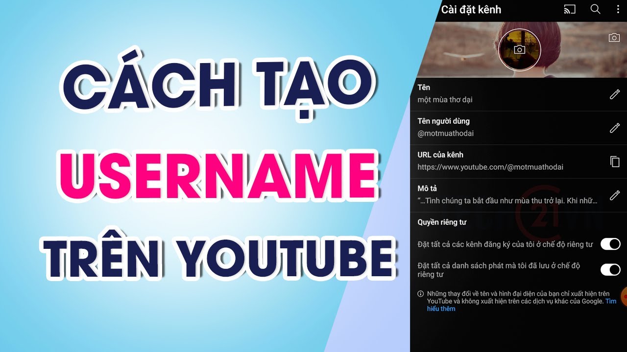 Cách tạo username YouTube, tạo @username YouTube - YouTube