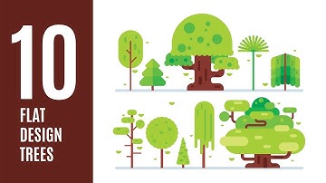 How To Draw 10 TREES In Illustrator For Your Landscape - Flat Design