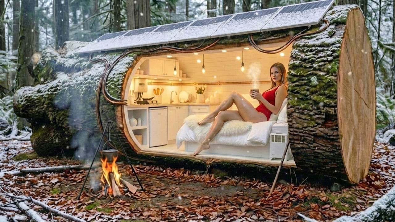 Building a Cozy Home Inside a Giant Tree Trunk by a Woman (ASMR) | Jungle Survival #01