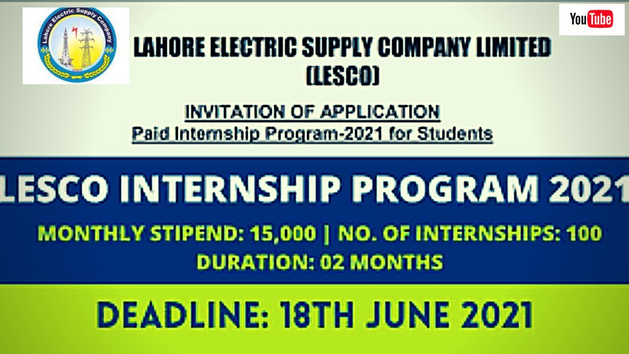 Lahore electric supply company lesco internship JOBS 2021//WAPDA internship Lahore 2021 to 18 Jun