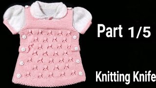 How to Knit Smart Frock/ Round Collar/Puff Sleeves for 6-9 months Baby Girl/ Part 1/5. English/Hindi