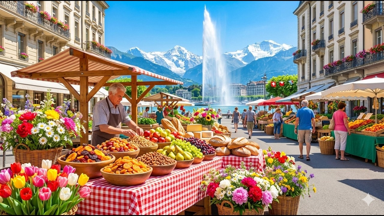 MORNING WALKING TOUR IN GENEVA & ORGANIC FARMERS MARKET | SWITZERLAND IN 4K 🇨🇭