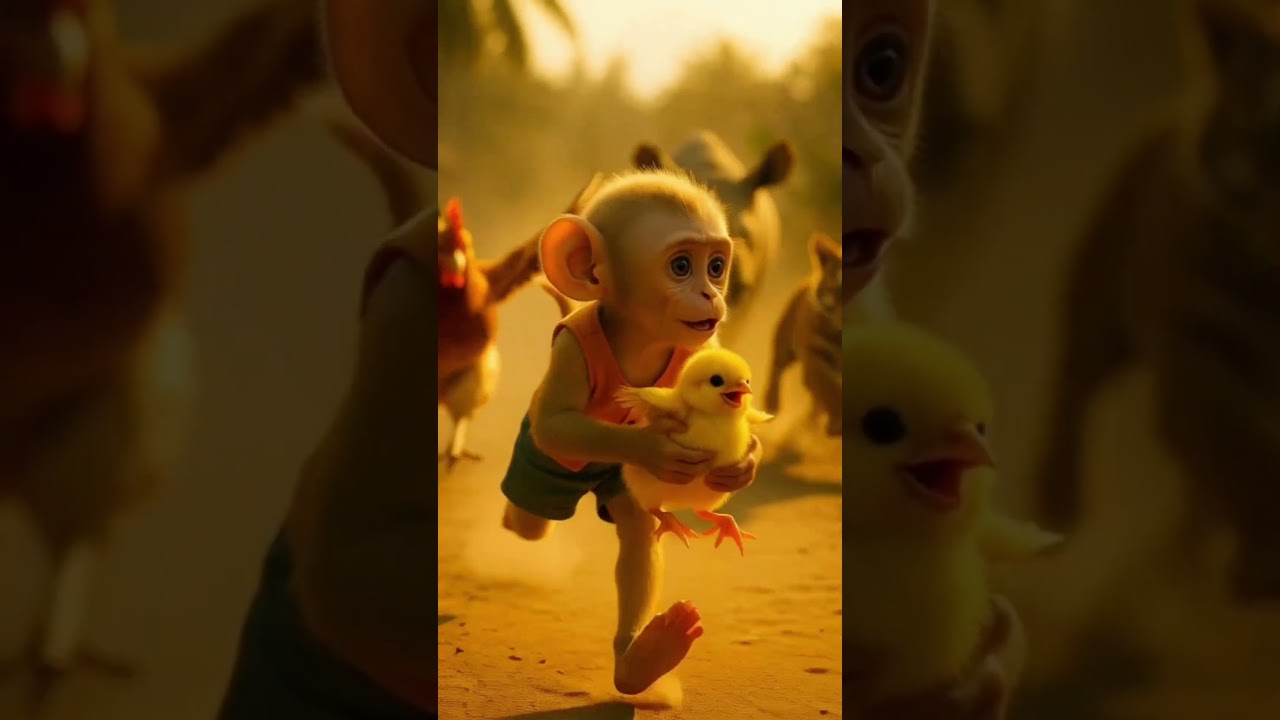Brave Baby Monkey Saves Chick 🐒💛 | Heartwarming Farm Story 