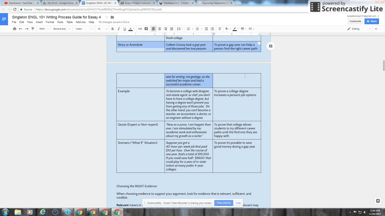 Step Four: Choosing Evidence to Support Your Thesis Statement - YouTube