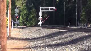 Grade Xssing bells & lights announce arrival of WBD Union Pacific RR #8558 @ Dutch Mills, Ca 9/27/13