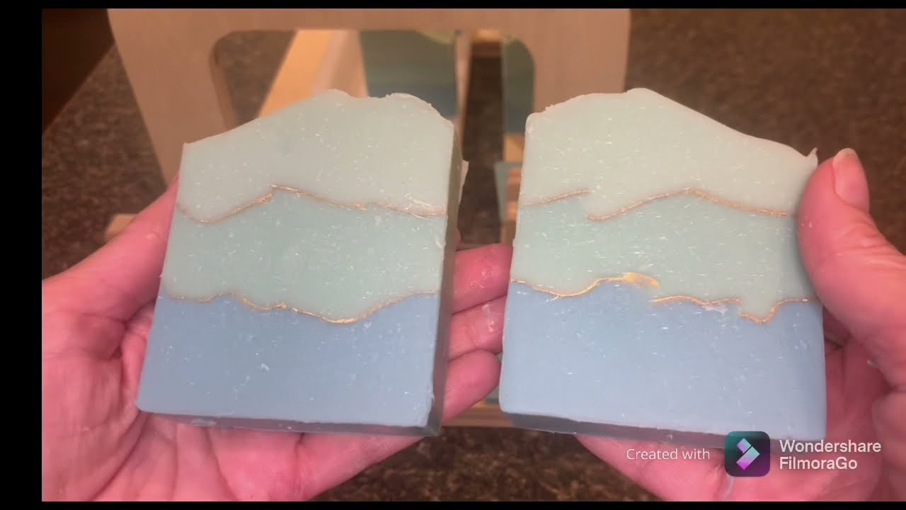 Bay Rum Blue Ombré Layers With Gold Mica Lines, Cold Process Soap