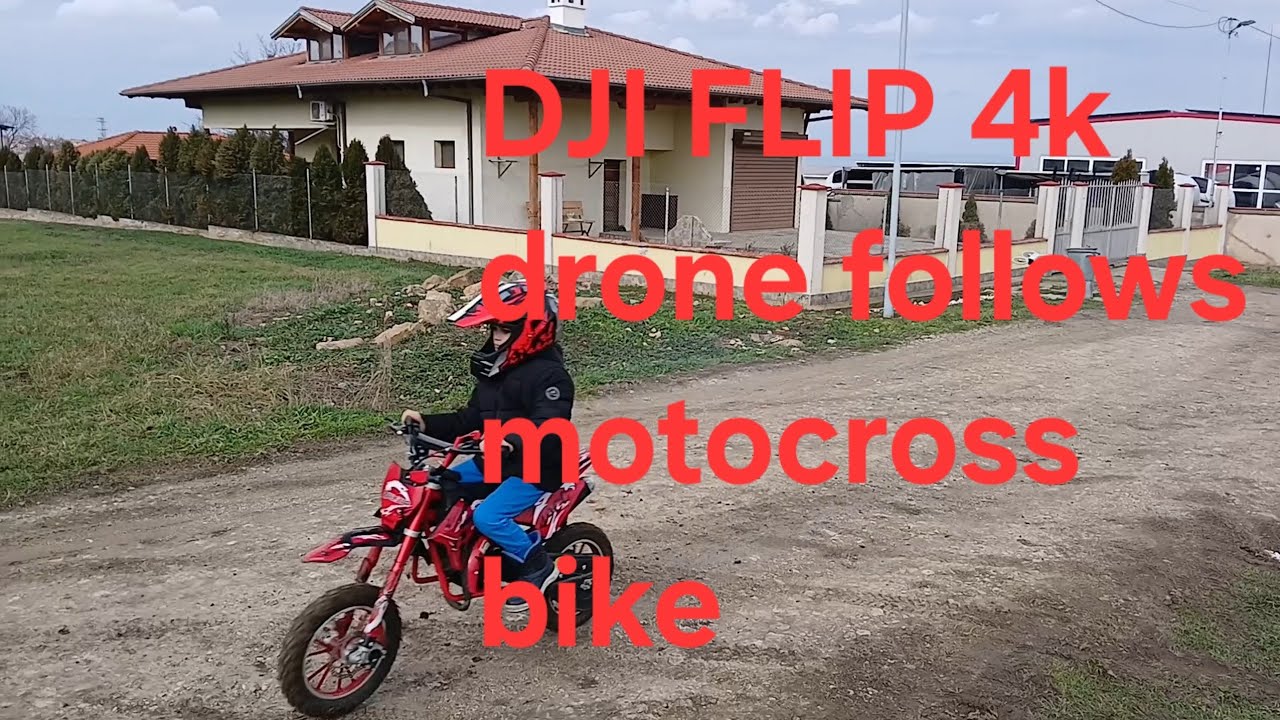 DJI FLIP 4k drone follows motocross bike Дрон DJI FLIP 4к следва кросов мотор