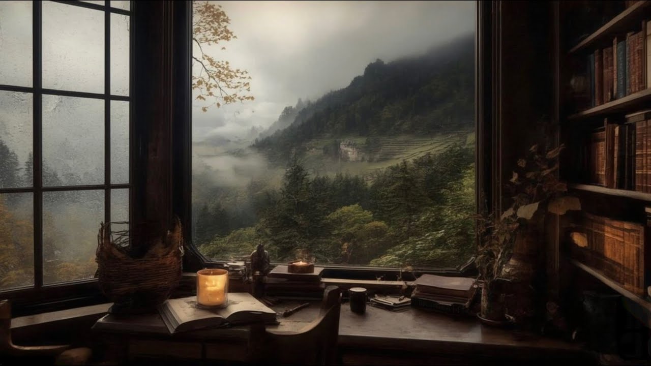 Dark Academia Study Music | Cozy Rain, Books, Mountains & Candlelight