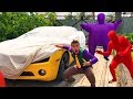 Purple Fat Man & Red Man on Chevy Camaro VS Mr. Joe on BROKEN Corvette w/ Motorcycle for Kids