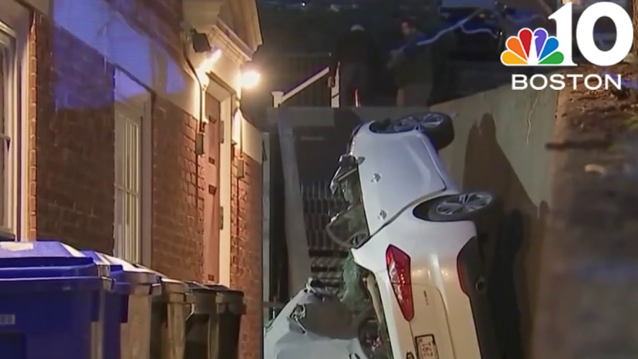 Brookline crash leaves car on its side YouTube
