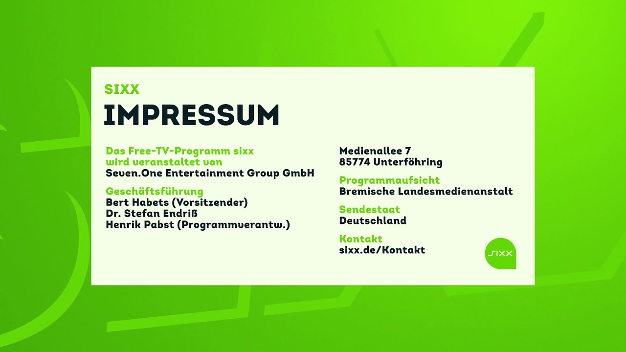 sixx (DE) - Programmtrailer & Impressum, Januar 2024