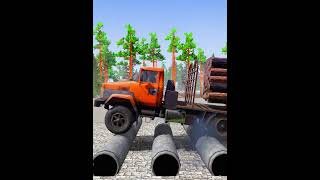 Logs vs Concrete Pipes - Who Wins #mudrunner #trucksimulation #spintires #automobile #beamngdrive