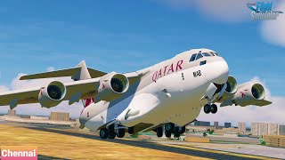 Qatar Boeing C17 Globemaster Power Takeoff At Chennai Airport  Microsoft Flight Simulator 79